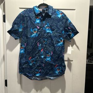 EUC Disney Stitch Tropical Hawaiian Button Up